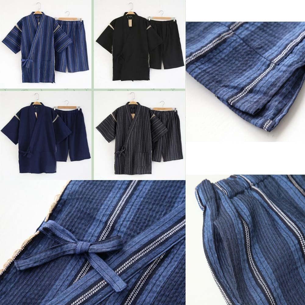 Yukata Uomo Giapponese - Accappatoio In Puro Cotone Con Cintura - 2