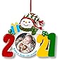 HERZOME Baby’s First Christmas Ornament 2021 Picture Christmas Photo Ornament Keepasake for Newborn Baby Snowman…