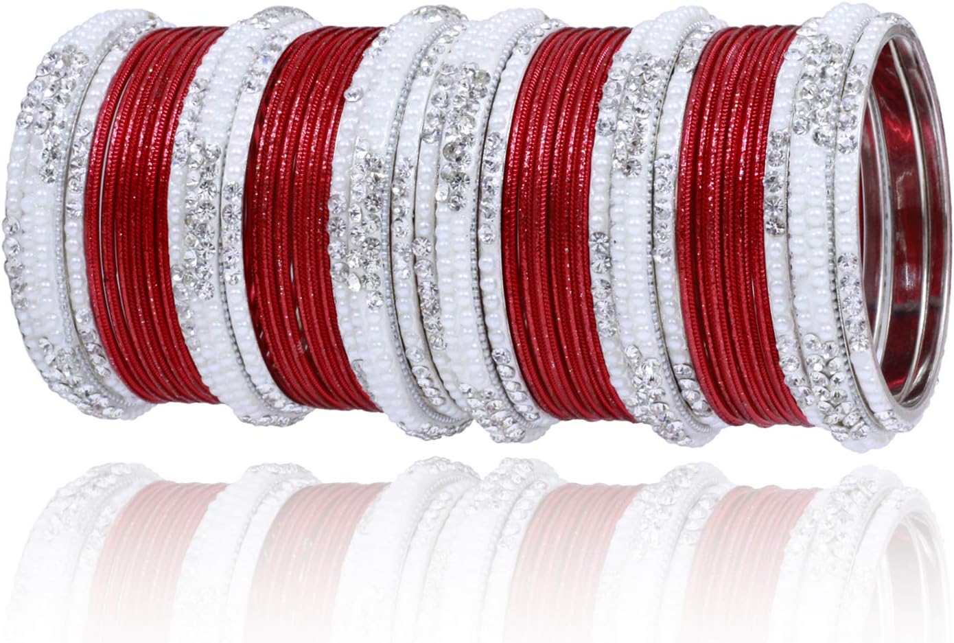 Indian Bollywood Traditional Beautiful White Color Wedding 42 Bangles Bracelet Costume Jewelry