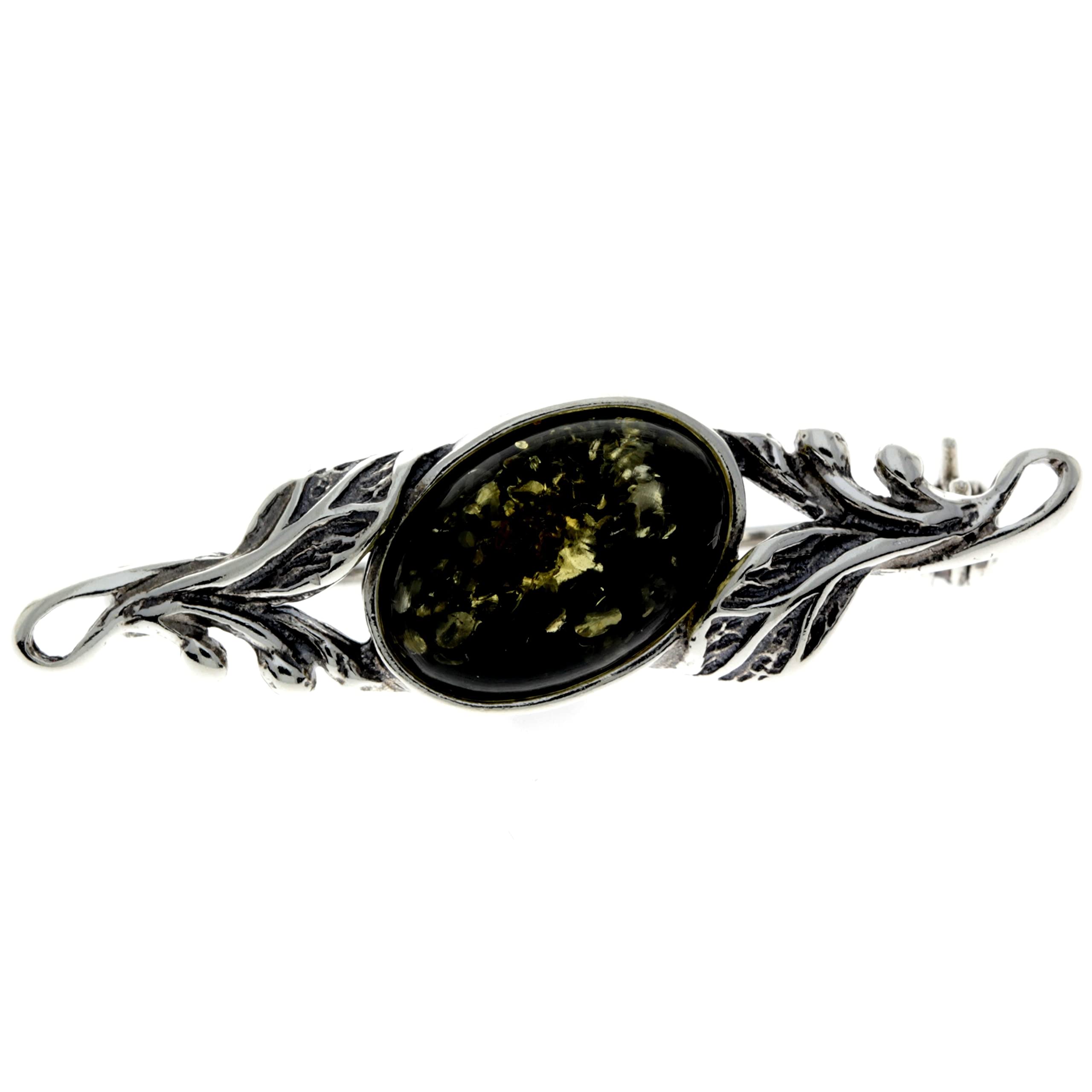 SilverAmber Jewellery Oval Genuine Green Baltic Amber & Sterling Silver Classic Brooch - 4022G