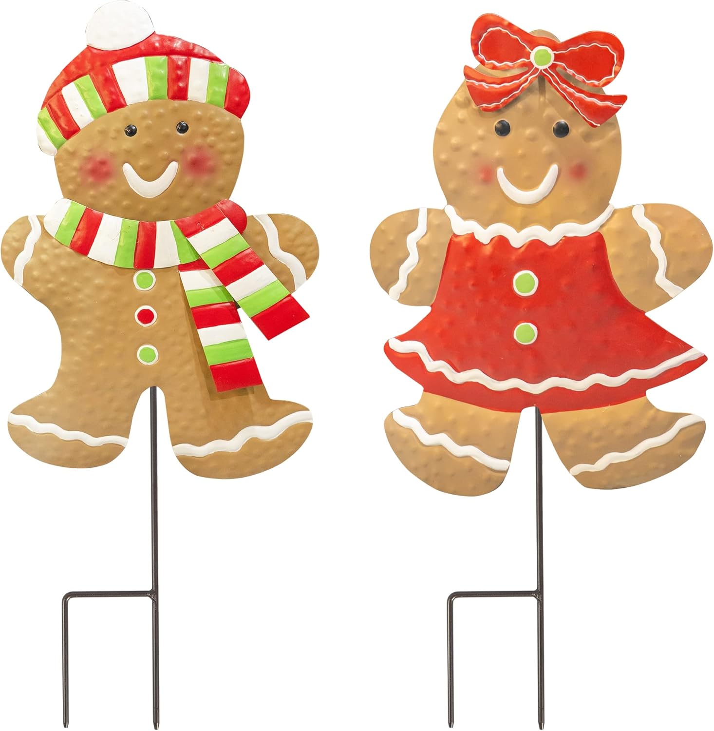 Decorative Garden Stakes - Hourleey 2 Pack Christmas Metal Stakes, 24.8 inch Gingerbread Boy and Girl Yard Sign Stake, Christmas Outdoor Decorations for Outdoor Holiday Pathway Home Yard Lawn Garden Party Decor
