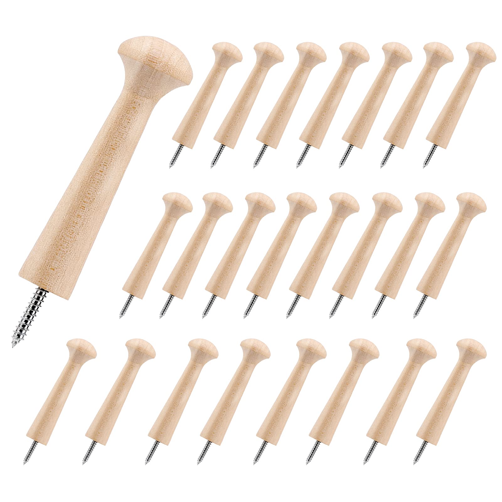 24 Pieces Wooden Shaker Peg 2.9 Inch Long Wood Wall Mounted Screw-on Shaker Pegs Unfinished Wood Shaker Rack Wood Coat Hooks Hanger for Hanging Clothes Hat Towel DIY Paint Color