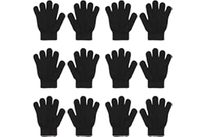 QKURT 6 Pack Kid's Magic Gloves, Children's Gloves Magic Stretch Gloves for Age 5~13 Years Old Black