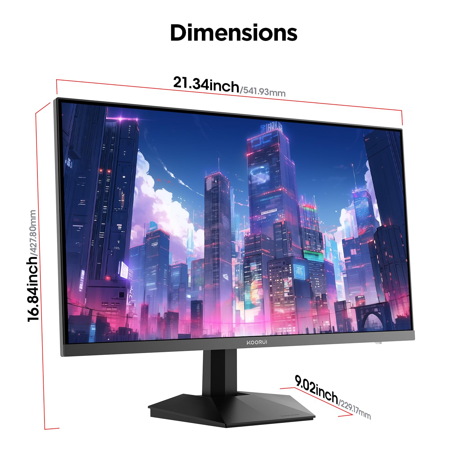 KOORUI G2421V 24 Zoll Gaming Monitor, 1ms 180Hz Fast IPS QHD 2560x1440 PC Bildschirm, HDR400 Adaptive Sync HDMI2.0/DP1.4 VESA 75x75mm 3