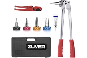 ZUVER PEX Tube Expansion Tool Kit - Manual Expander with 4 Heads - Meets ASTM F1960 Standard - Includes 3/8”, 1/2”, 3/4”, 1” Expansion Heads and Tube Cutting Tool