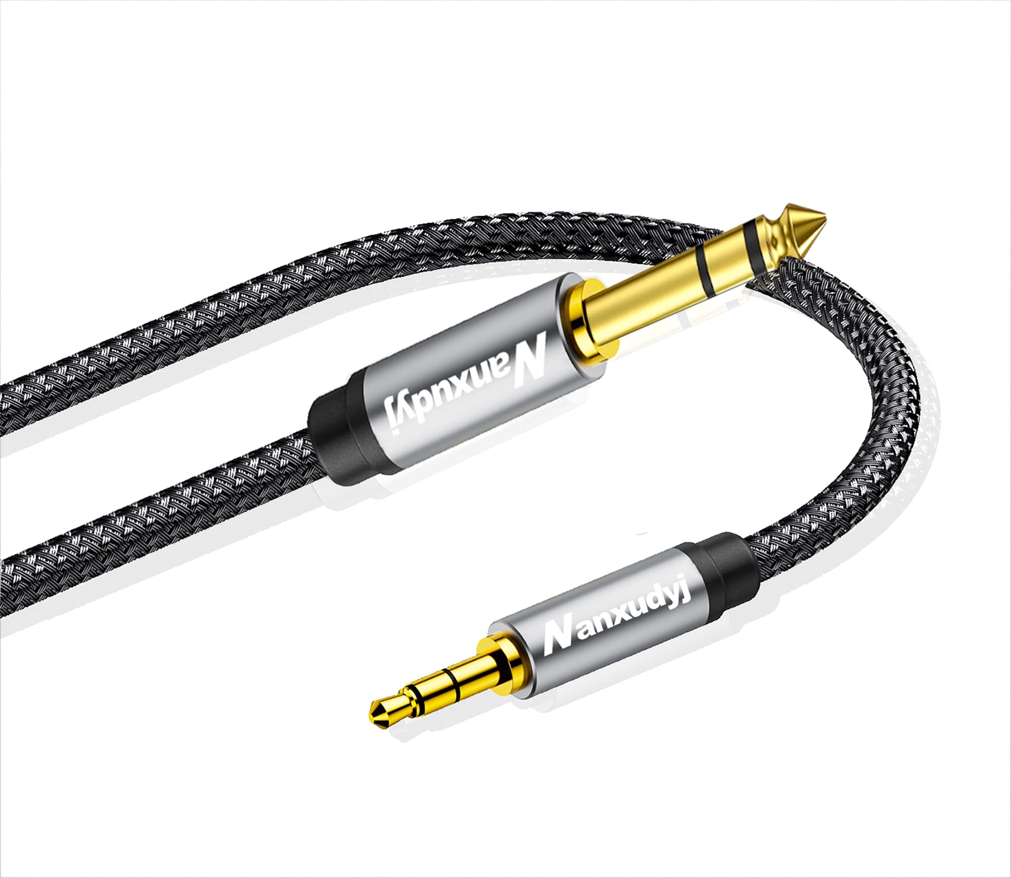 Nanxudyj 6.35mm 1/4" Male to 3.5mm 1/8" Male 0.3M Stereo Audio Cable with Zinc Alloy Housing and Nylon Braid Compatible forHeadphones,iPod, Laptop,Home Theater Devices, and Amplifiers & More.