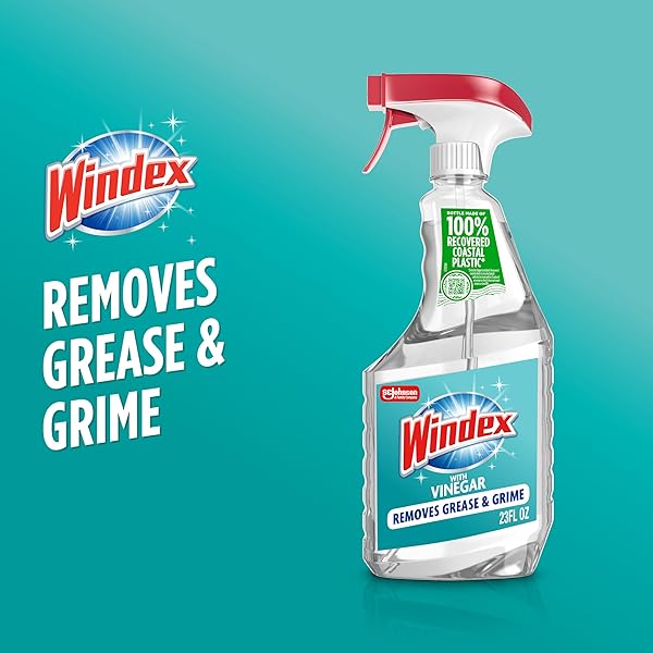 WINDEX VINEGAR GLASS AND SURFACE CLEANER SPRAY BOTTLE, PACKAGING DESIGNED TO PREVENT LEAKAGE AND BREAKING, SURFACE CLEANING SPRAY, 23 FL OZ
