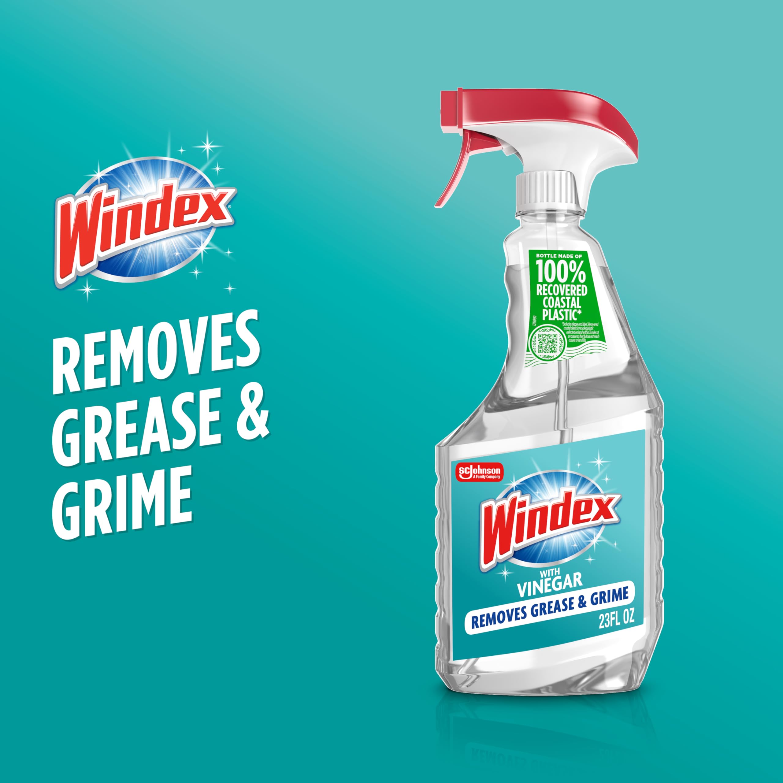 Windex Vinegar Glass and Surface Cleaner Spray Bottle, Packaging Designed to Prevent Leakage and Breaking, Surface Cleaning Spray, 23 Fl Oz