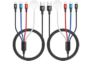 MINLU Upgraded Multi Charging Cable 3.5A,6Ft 4 in 1 Braided Multi Fast Charging Cord with Lightning/Type C/Micro port for Apple Watch Charger Magnetic Wireless iWatch UItra/SE/Series 9-1/iPhone 15 14/Galaxy