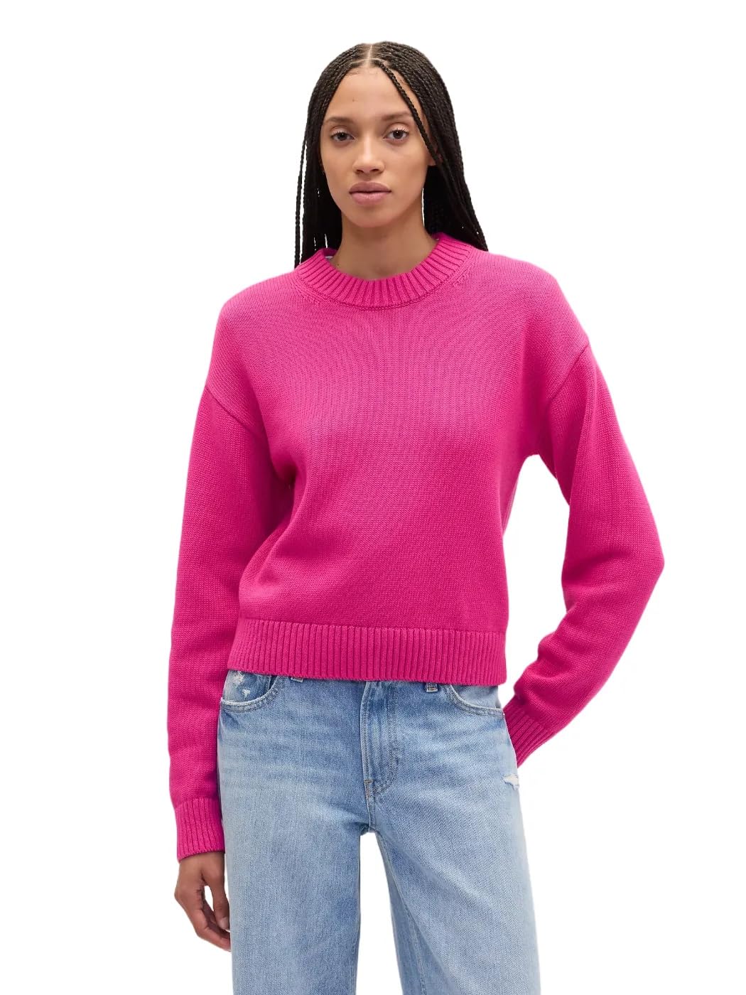 GAP Womens Cotton Crewneck Sweater Bright Fuchsia Large