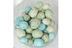 DYCICA Ten Waterloo Small Artificial Bird Eggs, 36 Pieces, 75 to 1.25 Inches Long, Soft Blue and Green Speckled Eggs, Faux Easter Eggs, Bowl and Vase Filler