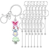 RQAYE 15Pcs Beadable Keychains Bulk Kit Cute Beadable Keychains Bar for Beads DIY Keychain Making Supplies for Women Man Crafts, Jewelry, bag Charms, Custom Projects Gift (Silver)