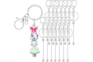 RQAYE 15Pcs Beadable Keychains Bulk Kit Cute Beadable Keychains Bar for Beads DIY Keychain Making Supplies for Women Man Crafts, Jewelry, bag Charms, Custom Projects Gift (Silver)