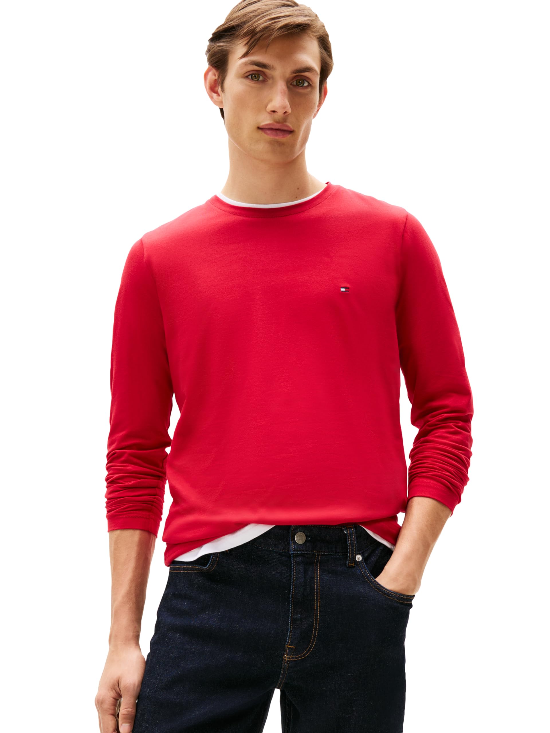 Tommy Hilfiger Men's Stretch Slim Long Sleeve Tee, Medium RED Medium Image Tommy Hilfiger Men's Stretch Slim Long Sleeve Tee, Medium RED Medium Image