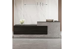 YTElantivo Modern L-Shaped Reception Desk, 110*24*41IN, Light Brown, White