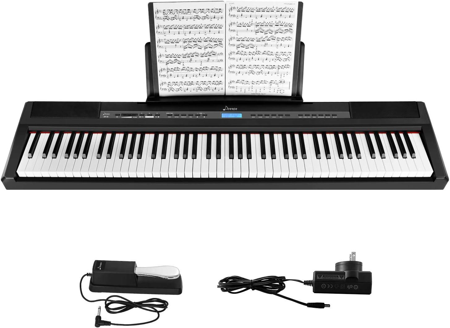 Donner DEP-20 Beginner Digital Piano 88 Key Full Size Weighted Keyboard, Portable Electric Piano with Sustain Pedal, Power Supply