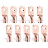 RIOCAN 2 AWG 1/4" Copper Ring Terminals, 10 Pack Battery Cable Lugs | For 2 AWG Copper Wire with 1/4" (M6) Stud Hole. Heavy Duty Ring Lugs for Battery and DC Power Connections