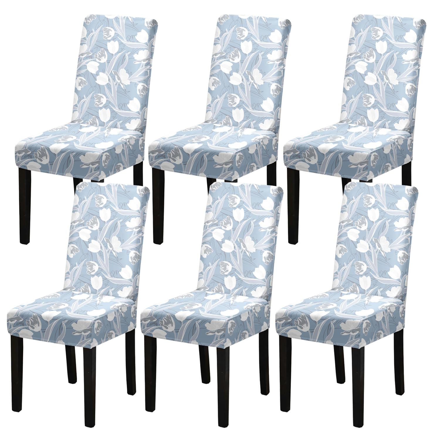 HZDHCLH Chair Covers Slipcovers 4/6 PCs Stretch Removable Washable Short Dining Chair Protector Cover Seat for Hotel,Dining Room,Ceremony (blue tulip,6 PCS)