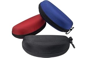 HSYMQ 3 Pack Sunglasses Case, Eyeglasses Case for Men and Women, Portable Zipper Protect Case with Clip, Fit for Safety Glasses Safety Goggles 3D Glasses and Reading Glasses