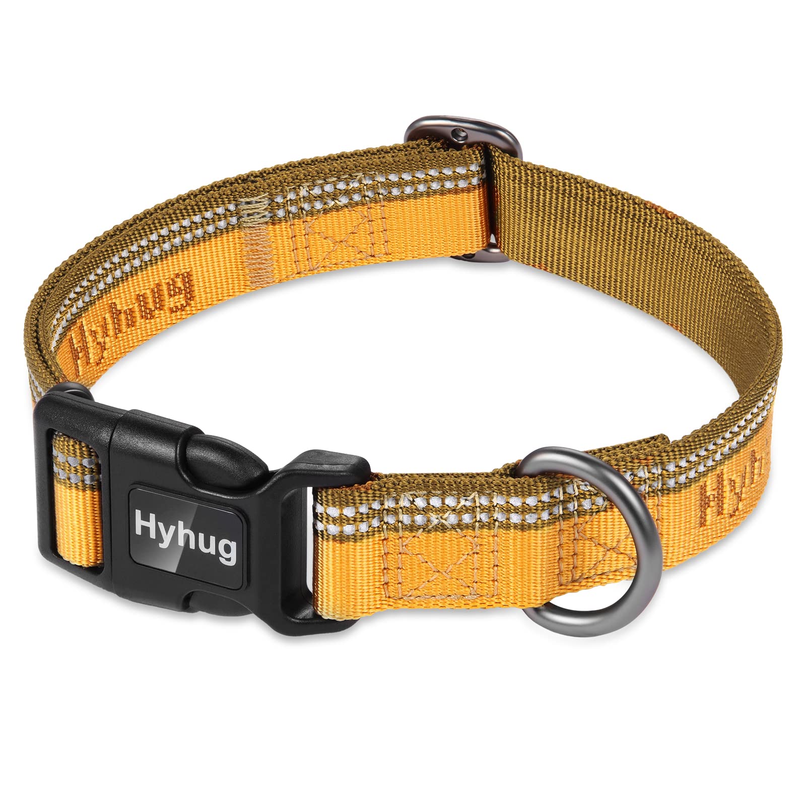 Hyhug Design Two-color nylon Jacquard Webbing, Heavy-duty Classic Basic Collar, Quick Release Buckle, Specially Designed for Gentle Dogs. (Medium, Golden Yellow)