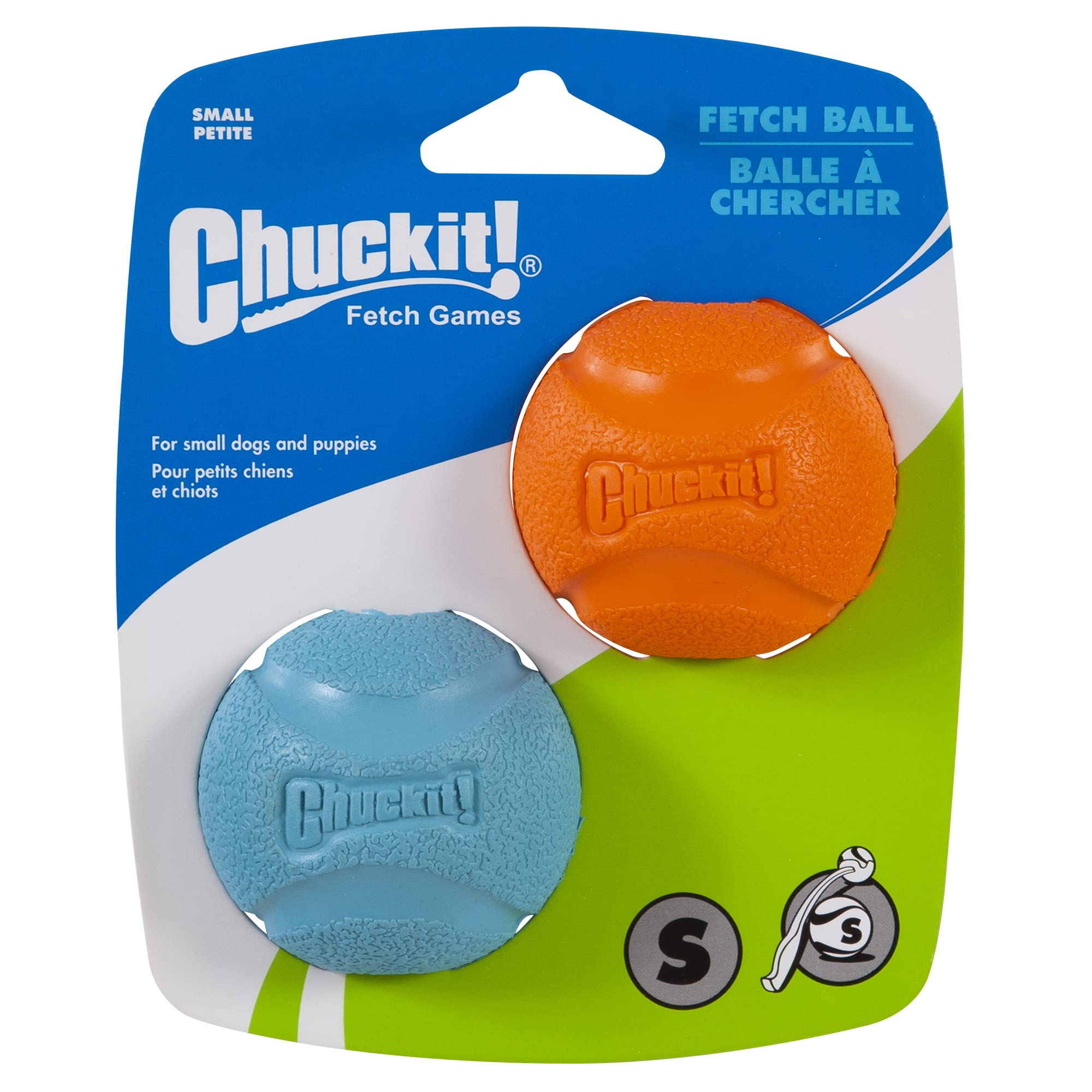 Chuckit! Fetch Ball Dog Toy, Durable Rubber Dog Balls, Launcher Thrower Compatible Interactive Toys for Dogs for Boredom, Small, Pack of 2