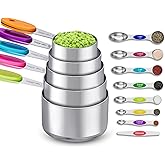 13-Piece Measuring Cups and Magnetic Spoons Set, 5 Stainless Steel Measuring Cups, 7 Double-Sided Magnetic Measuring Spoons & 1 Leveler for Cooking and Baking (5+7+1)