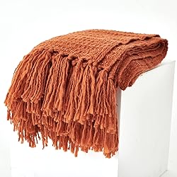 PANDATEX Thick Chunky Orange Knitted Throw Blanket