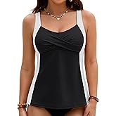 Blooming Jelly Womens Tankini Tops Flowy Swim Tops Only Crisscross Tankini Swimsuits Modest Color Block Swim Suits 2025
