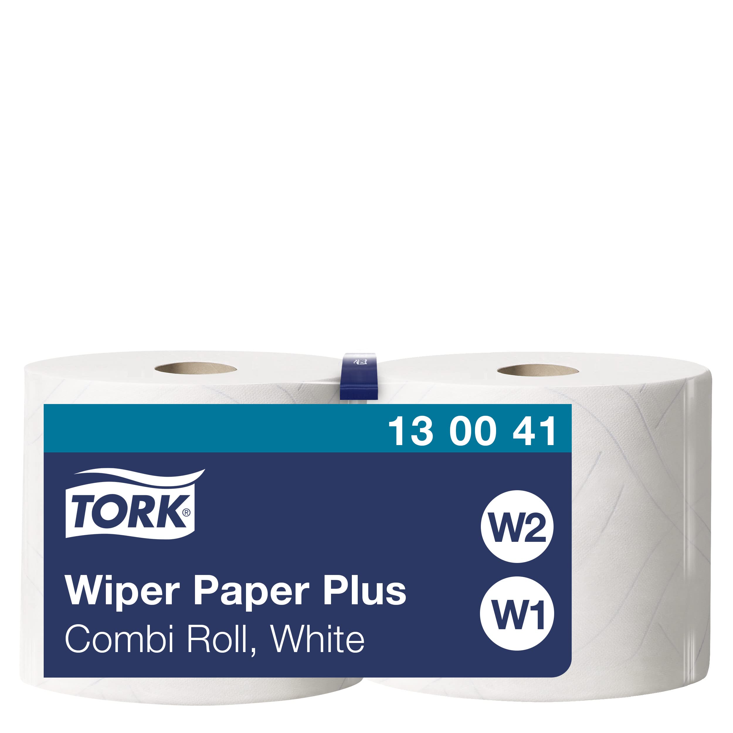 Tork 130041 Wiping Paper Plus Combi Roll / Wiping Paper Rolls Suitable for W1 and W2 Wipers System Dispensers / Extra Strong Paper Towel Roll / White / 2 x 255m / Ø 26.2cm