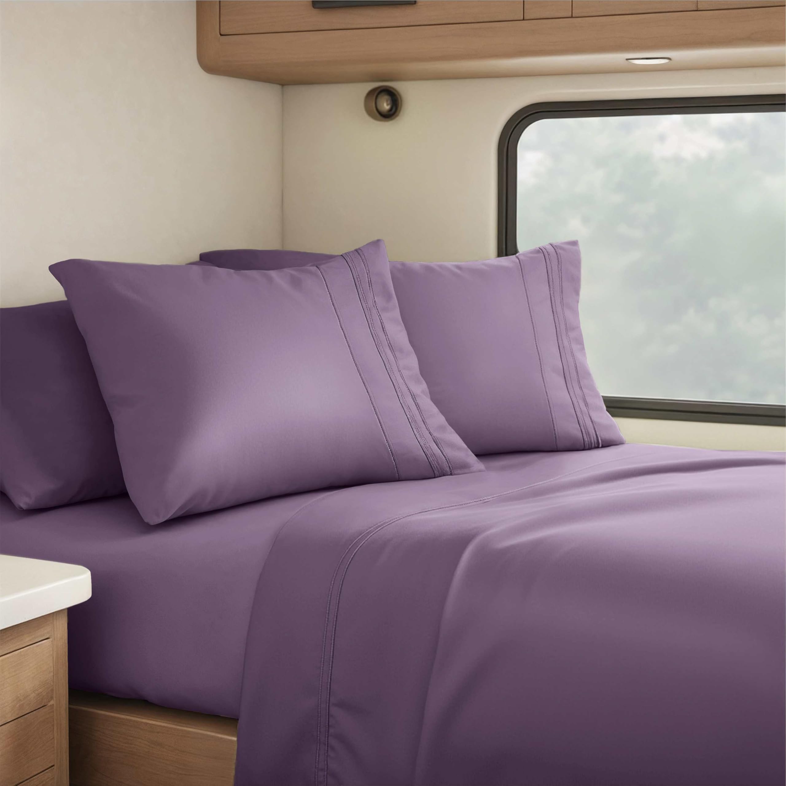 Photo 1 of Clara Clark RV Queen Sheets, 6 Piece RV Sheets Set - Hotel Luxury Sheets for RV Bunks, Super Soft Bedding Set, Short Queen,Eggplant Purple