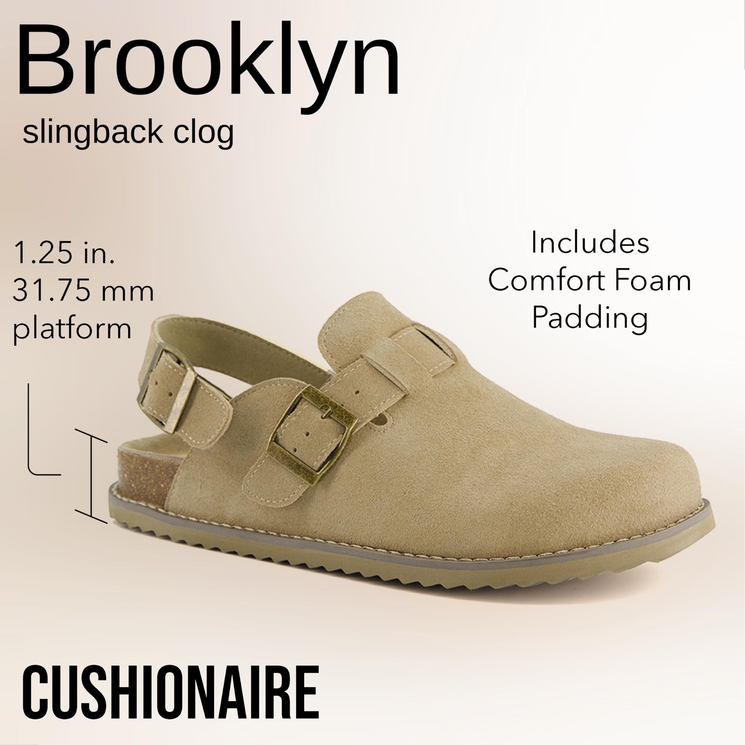 CUSHIONAIRE Brooklyn Suede Womens Slides– Comfortable Clog Mules with Adjustable Buckles – Summer Shoes for Women