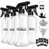 Veco 16oz Graduated Spray Bottles, 4-Pack &mdash; 360&deg; Any-Angle Spraying for Easy Dilution, Leak-Resistant spray bottles for Cleaning, Plants, Hair &amp; Pet Use + Foldable Funnel
