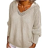 GORGLITTER Women's Beach Cover Up Crochet Sweater Boho Summer Vacation Outfits Long Sleeve Pullover Hoodie Knitwear