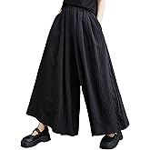 ellazhu Black Pants Skirt for Women Wide Leg Loose Culottes Summer GZ207 A