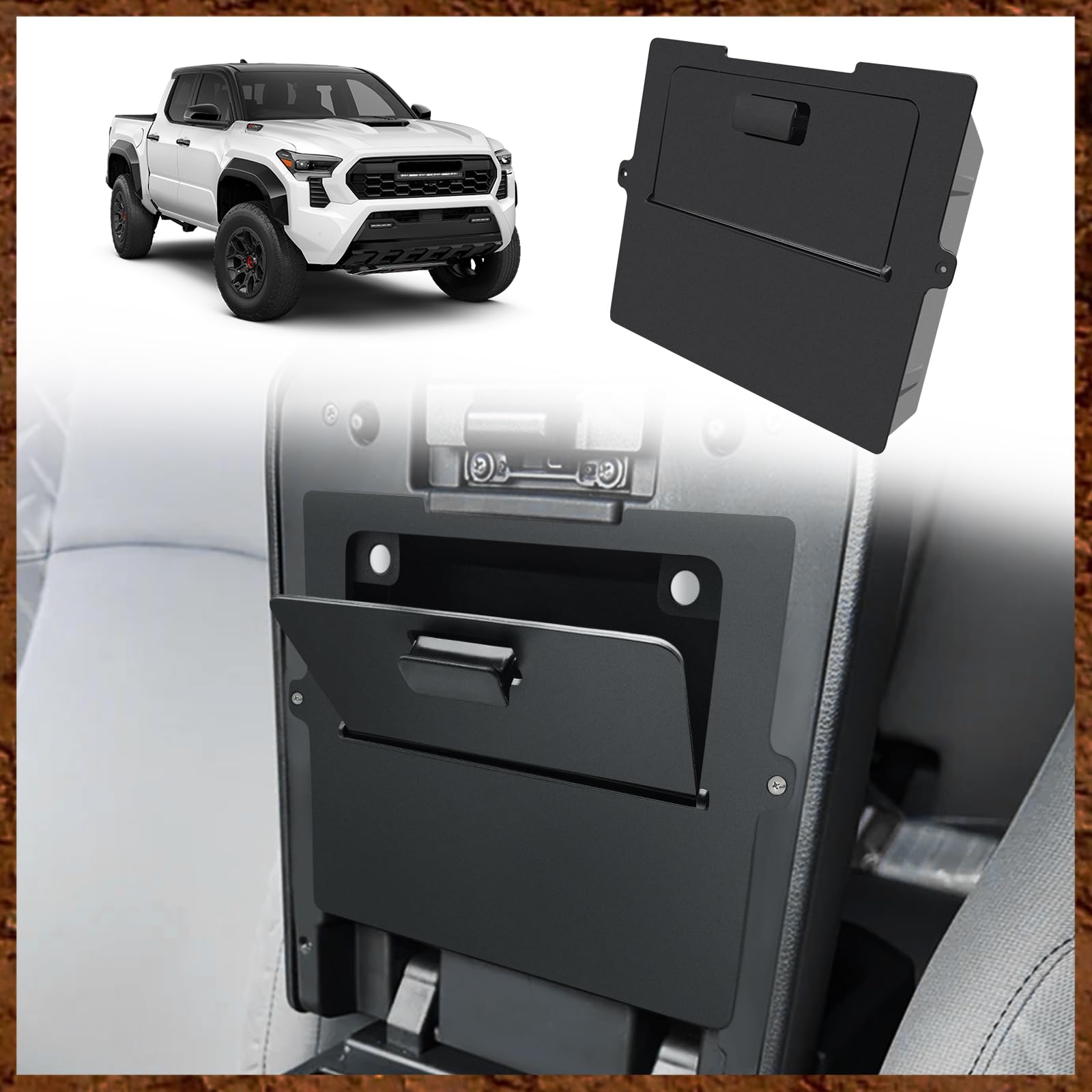 Photo 1 of Muslogy Center Console Hidden Organizer Compatible with 2024 2025 Toyota Tacoma Accessories Magnet Armrest Hidden Storage Box Middle Console Insert Secret Organizer Compartment ABS Material