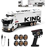 BRRRRT 1/64 Scania RC Drift Semi Truck with Trailer,4WD RC Car for Kids 4+ | Full Proportion Mini RC Drift Car with LED Lights,Detachable 3‑Opening-Door Container and Drifting Tires, 3 Speed Modes