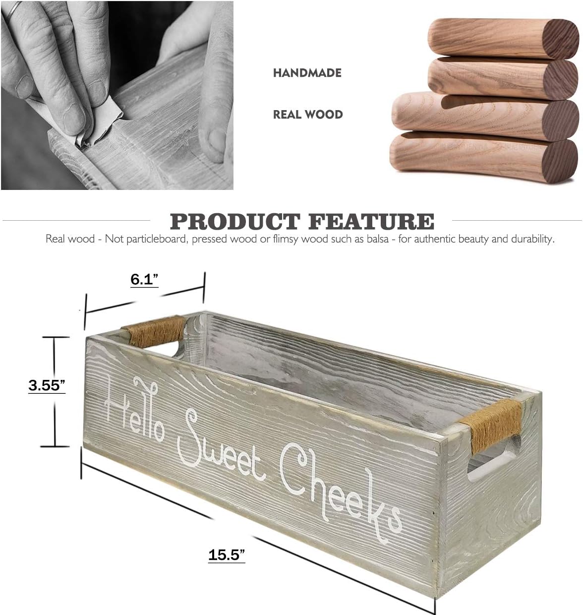 nobrand Farmhouse Rustic Wood Organizer, Bathroom Decor Box or Diaper Organizer, 2 Sides - Funny Box, Hello Sweet Cheeks with Funny Sayings (Grey): Home & Kitchen