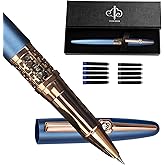 YUNCHUN Refillable Fountain Pen Fine Nib, Fancy Ink Pen with 5 Black & 5 Blue Ink Refills Cartridges, Cool Ink Pens for Writing, Business Metal, Best Gift Set for Men & Women, Blue