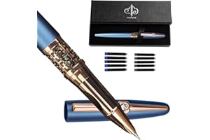 YUNCHUN STATIONERY YUNCHUN Refillable Fountain Pen Fine Nib, Fancy Ink Pen with 5 Black & 5 Blue Ink Refills Cartridges, Cool Ink Pens for Writing, Business Metal, Best Gift Set for Men & Women, Blue