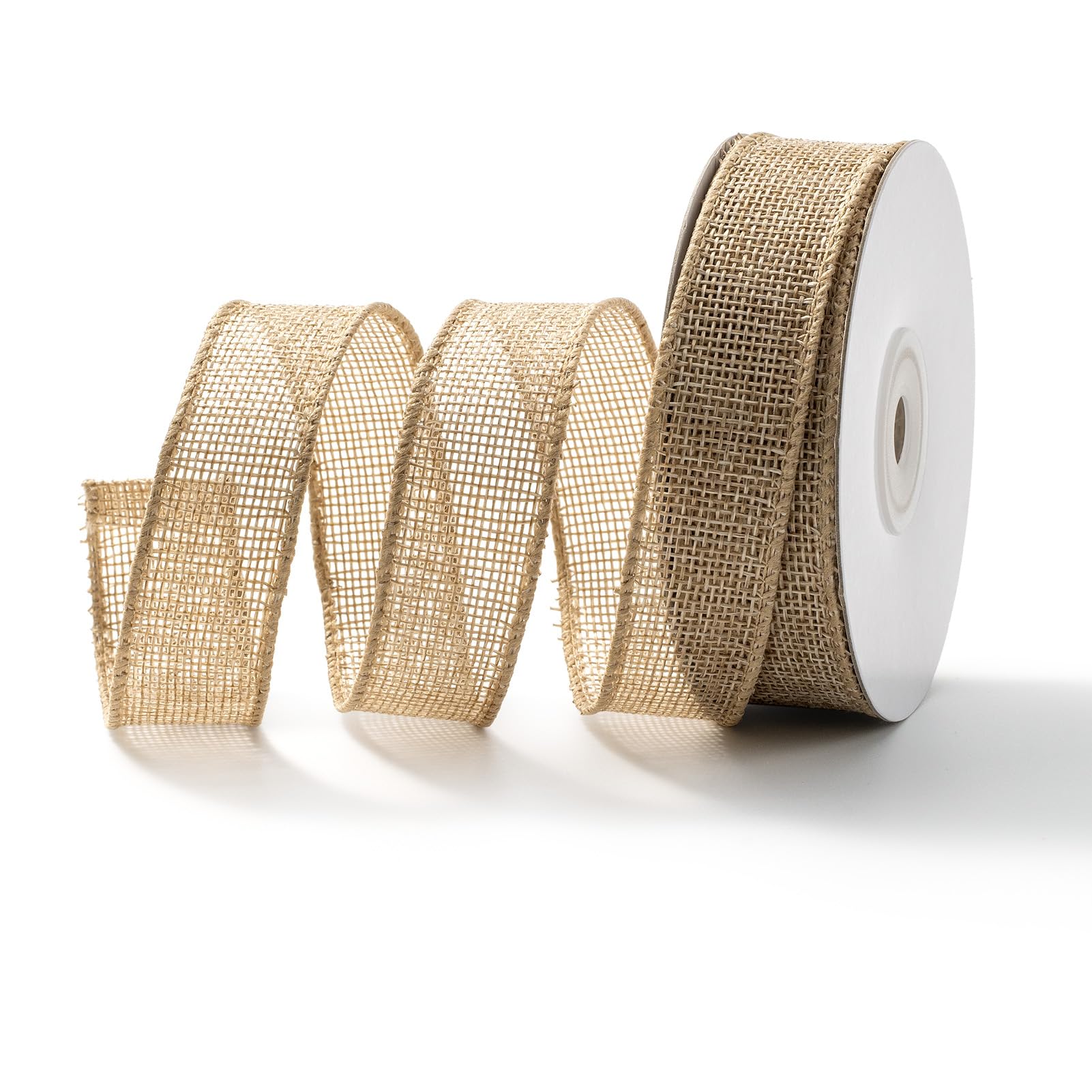 MORSUNBELA Gift Ribbon with Wire - Natural Gold & Jute, 25 mm x 6.3 m
