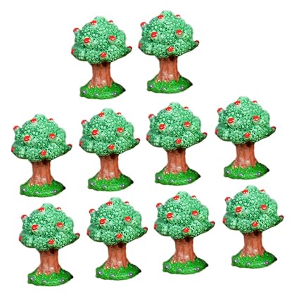 Evalue Durable Micro Landscape Resin Miniature Ornament Garden DIY Apple Tree Statue Home Garden Outdoor Decor Pack of 10PCS Green