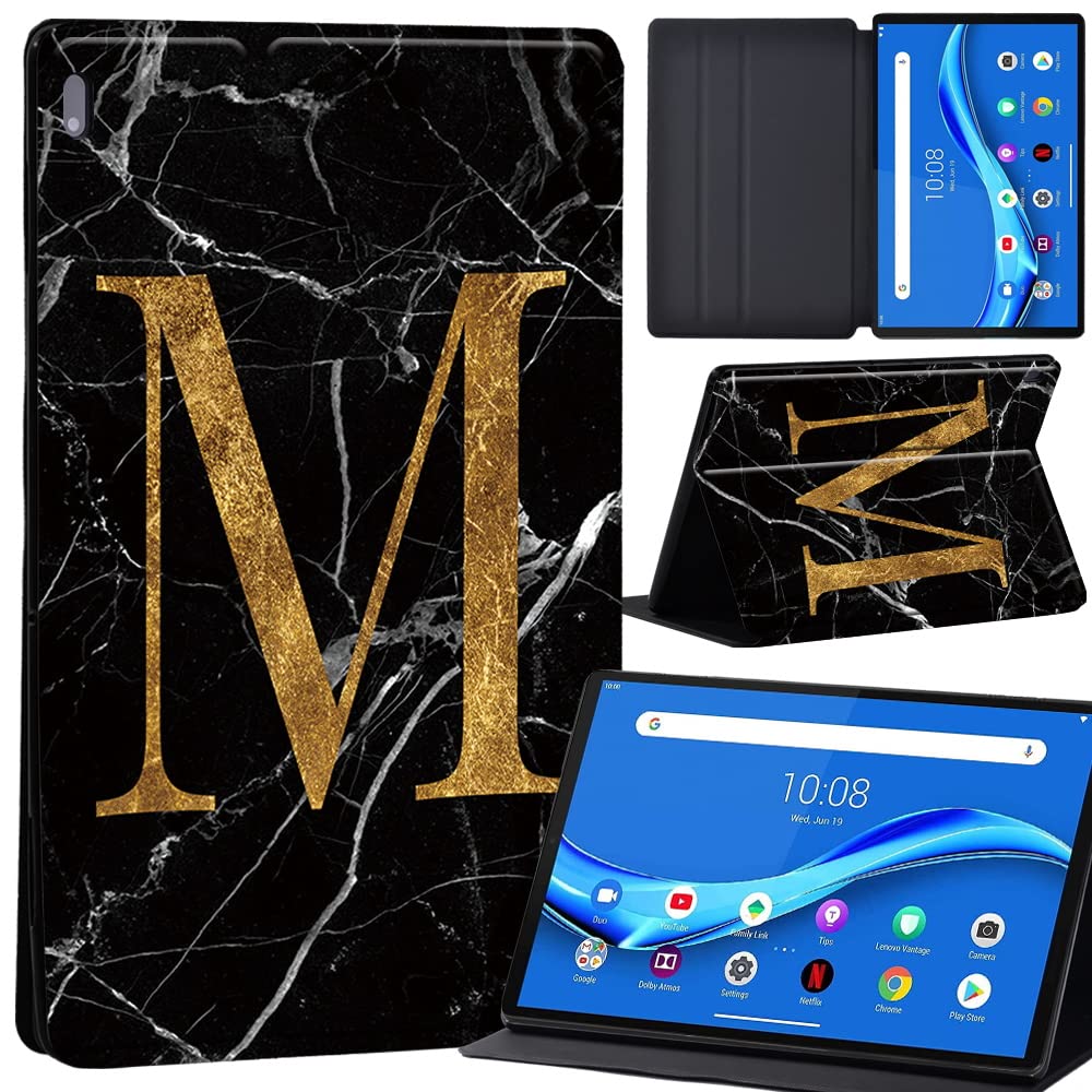 Case For Lenovo Tab M10 FHD Plus 10.3 inch (TB-X606X TB-X606F) Leather Case with Auto Wake-up, Flip Case for Lenovo Tab M10 FHD Plus Cover (letter M on black marble)