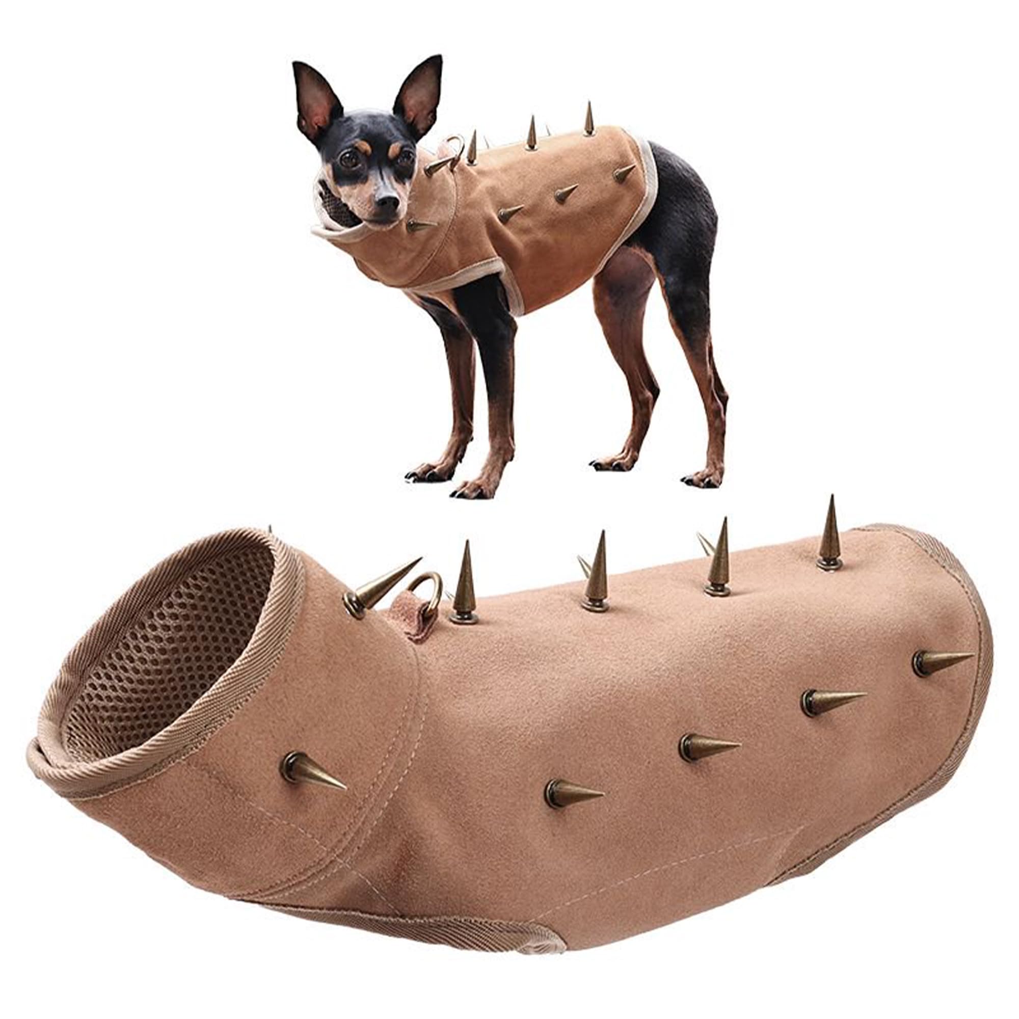 Photo 1 of Dog Spike Hawk Vest - Made of Tough and Durable Leather with Anti Bite Rivet Design, Anti-Hawk & Predator, Protecting Your Pet, Adjustable Fit with D-Ring & Breathable Linings (Brown)