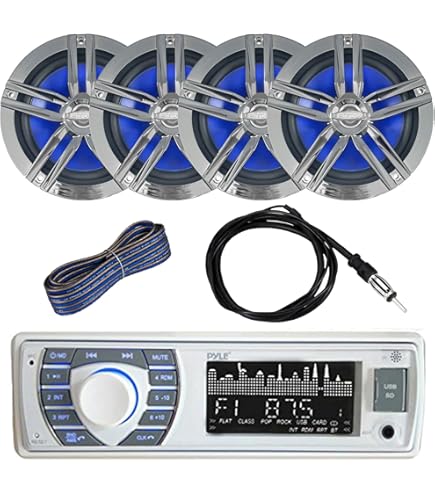 Pyle plrmr27btb Marine Bluetooth受信機ステレオ(ブラック) W/Pyle 2ウェイMarineスピーカー(2-pairs、Enrock Marineアンテナ&amp; Enrock Marine 5 n5ksbvb Amazon.com : PYLE PLRMR27BTB Marine Bluetooth Receiver Stereo