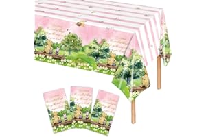 AURORAPARTY 3pcs Girl Winnie Party Tablecloth Bear Baby Shower Table Cover Pink Sky Plastic Disposable Rectangle Tablecloth Oh Baby Party Supplies for Girls, 54 x 108 Inches