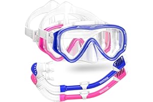WACOOL Snorkeling Snorkel Diving Scuba Package Set Gear for Kids Youth Junior Anti-Fog Coated Glass with Silicon Mouth Piece Purge Valve and Anti-Splash