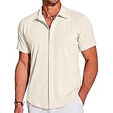 COOFANDY Men's Casual Short Sleeve Button Down Summer Beach Shirt Lightweight Textured Wrinkle Free Stretch Shirts