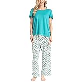 MUK LUKS Short Sleeve Pajama Set 2-Piece, Ruffle Sleeve Shirt and Capri Sleep Pants, Artistic Garden, Pijamas Capri de Mujer