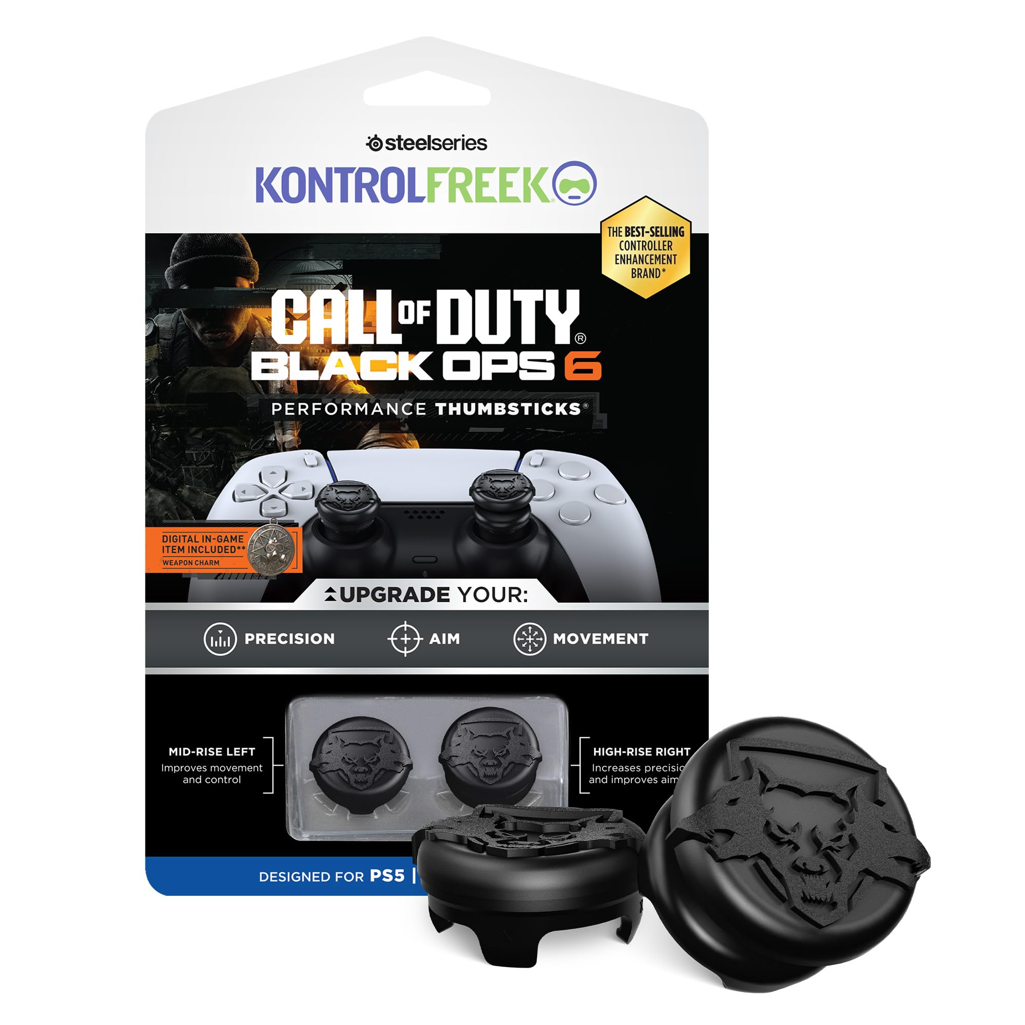 KontrolFreek Call of Duty: Black Ops 6 Performance Thumbsticks for PlayStation 4 (PS4) and PlayStation 5 (PS5) | 1 High-Rise, 1 Mid-Rise | Black