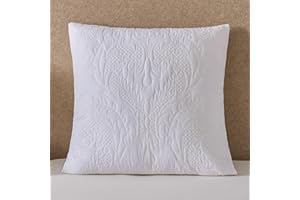 YINFUNG White Quilted Euro Sham Damsk 26x26 Set of 2 Embroidered Floral Textured European Pillow Cover Decorative Large Square Pillowcase Sofa Bed Bright White Square Vintage